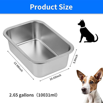 Ohtomber Stainless Steel Dog Bowl - 2.65 Gallons Metal Large Pet Dog Water & Food Bowl, Outdoor Feeder Water Trough Dish Plate for Cat, Big, Extra Large Breed