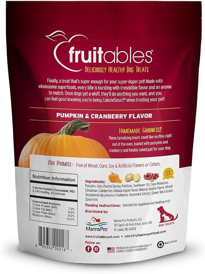 Fruitables Baked Dog Treats Pumpkin & Cranberry Wheat, Corn & Soy Free Healthy, Low Calorie 7 Ounces (Pack of 2)