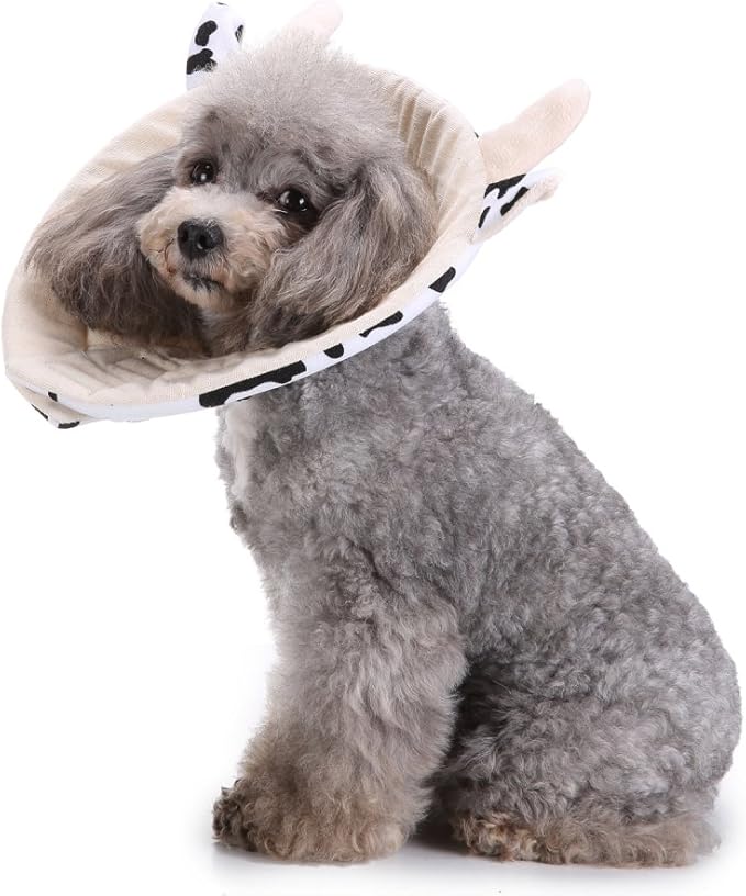Pet Recovery Collar,Dog Protective E-Collar Soft Dog Cone Breathable Secure Lovely Collar for Puppy Small Medium Dogs (L-Neck: 38-41cm, Cow)