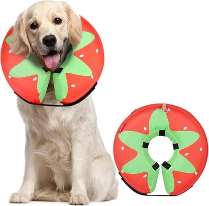 MIDOG Soft Inflatable Dog Cone,Donut E-Collar Alternative for After Surgery, Prevents Licking,Allowing Normal Eating & Vision,Comfortable Recovery Collar for Small Medium Large Dogs&Cats,Strawberry-L+