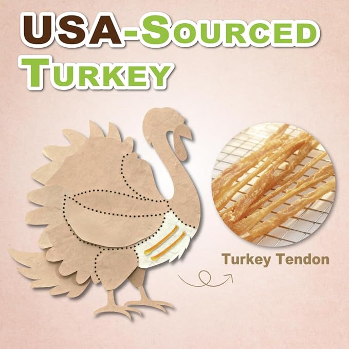 A Freschi srl Turkey Tendons for Dogs, USA-Sourced, Healthy Dog Treats, Rawhide-Free Puppy Chews, All Natural, Hypoallergenic Dog Treats, Turkey Tendon Wrapped Chicken Stick, 3.5 oz Pack