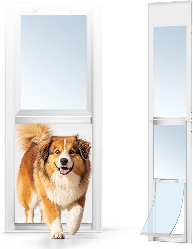 Dog Door for Sliding Glass Insert for Cat Doggie Doggy Pet Doors with Lock, Adjustable Height 80.71" to 86.61"