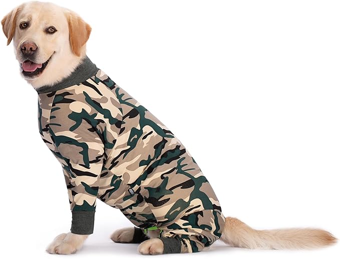 Dog Pajamas Jumpsuit for Medium Large Dogs,Lightweight Pjs Clothes Apparel Onesies,Shirt Size Dogs After Surgery, Full Belly (34 (Chest 35.04 in | Backlength 23.62 in), Green Camo)