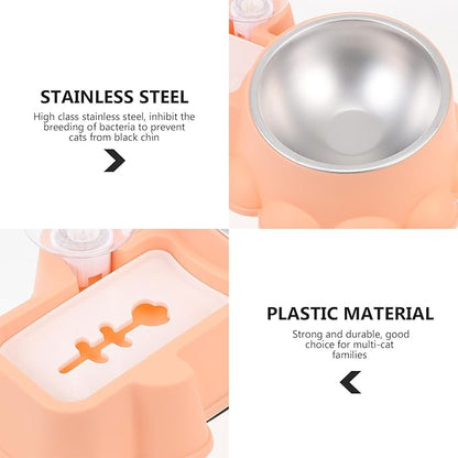 Hemobllo Automatic Stainless Steel Dog Feeding Bowl 2-in-1 Pet Food Dispenser and Water Container Orange Pink for Home Use