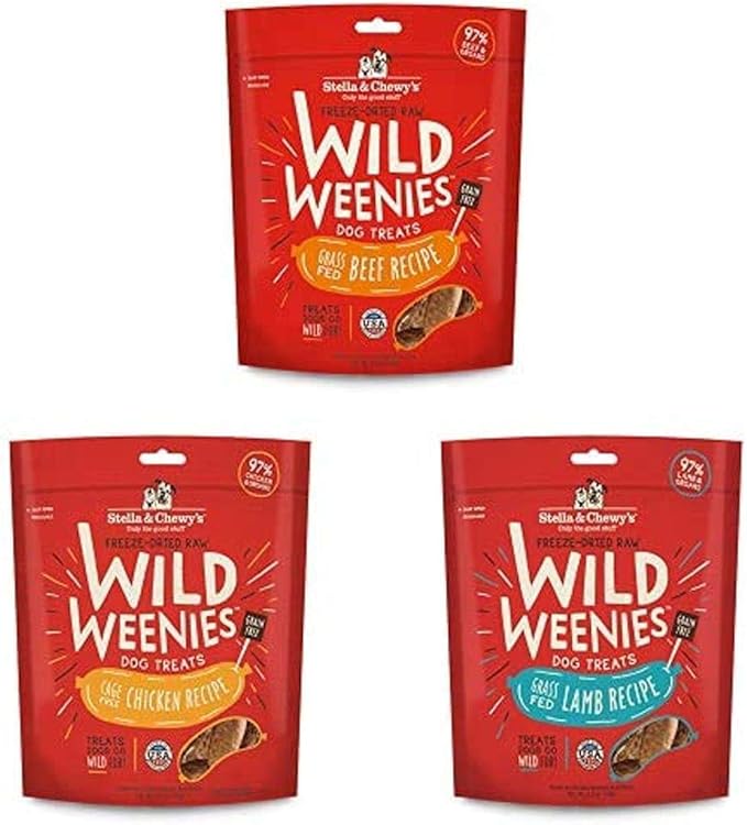Stella & Chewy's Freeze-Dried Raw Wild Weenies Dog Treats (Bundle of 3, 3.25 oz. Bags) - Beef, Chicken, Lamb