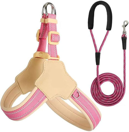 Reflective Dog Harness and Leash Set Designed for Collie, Anti-Pull Adjustable Pet Harness and Leash Pink S