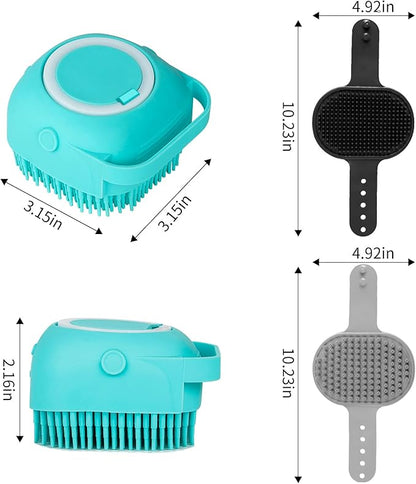 Comotech 6PCS Dog Bath Brush & Dog Toothbrush | Adjustable Handle Shampoo Brush & Scrubber for Short & Long Haired Dogs & Cats | Effectively Solve Odor & Stain Removal Problems (Black Gray Blue)