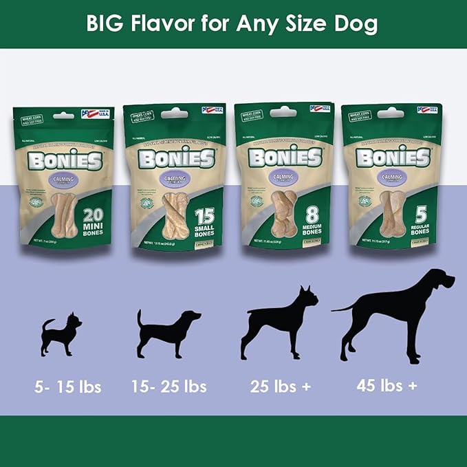 Bonies Natural Calming Formula Large-Sized Single Bone - Contains Chamomile & Lavender, Help Anxiety, Excessive Barking and Trembling, Chicken Flavor, [Large Dogs], 72 Bones