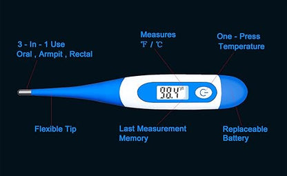 Oral Thermometer, Digital Thermometer for Fever (A, Pack of 4)