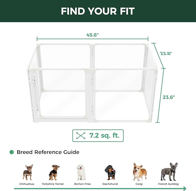 FXW AuraSpace Pro Acrylic Indoor Dog Playpen, Heavy-Duty with Metal Frame, 24" Height 6 Panels for Puppies & Small Dogs, White│Patented