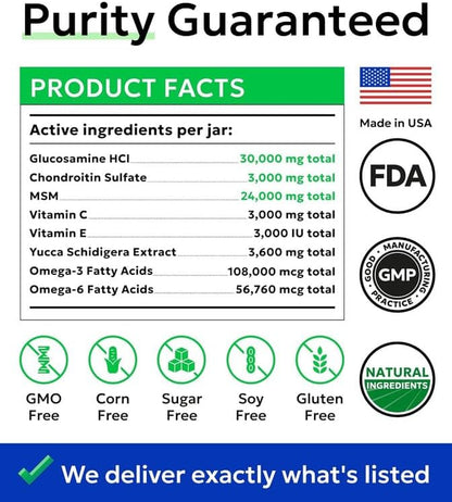 Glucosamine Chondroitin Dog Hip & Joint Supplement - Joint Pain Relief - Hip & Joint Chews for Dogs - Joint Support Large Breed - Senior Doggie Vitamin Pills Joint Health - (240 Treats - Bacon)
