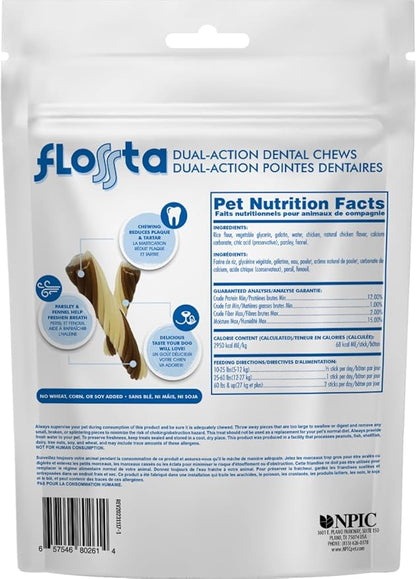 N-Bone FLOSSta Dental Chews for Dogs – Chicken Flavor, No Dyes, Grain-Free, Breath Freshening, Plaque & Tartar Control, Digestible Teething Aid – 6.4 oz Bag, Made in USA