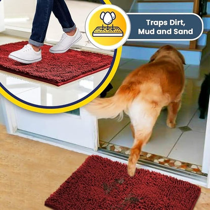 Muddy Mat® | Super Absorbent Door Mat Indoor, Microfiber Quick Dry Chenille Entryway Rug, Non-Slip Front Door Mat, Indoor Mats for Entryway, Machine Washable Pet Rug, Red 24" x 120"