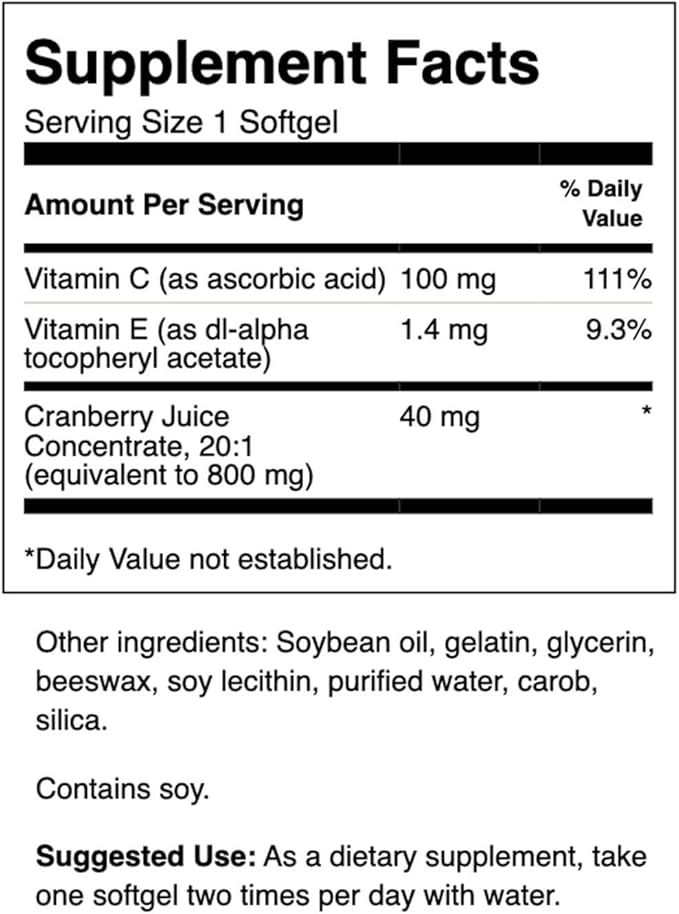 Swanson Cranberry 20:1 Juice Concentrate Urinary Tract and Kidney Health Supplement for Women and Adults Seeking Bladder Support with Vitamins C & E (180 Softgels, 2 Pack)