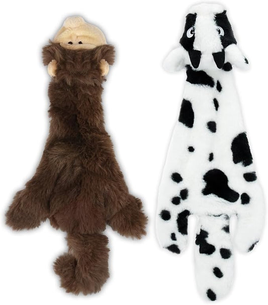Best Pet Supplies Squeaky Dog Toys with Soft Durable Fabric for Small, Medium and Large Pets Interactive Toy for Indoor Play, Supports Active Biting and Play - Cow, Monkey, Medium