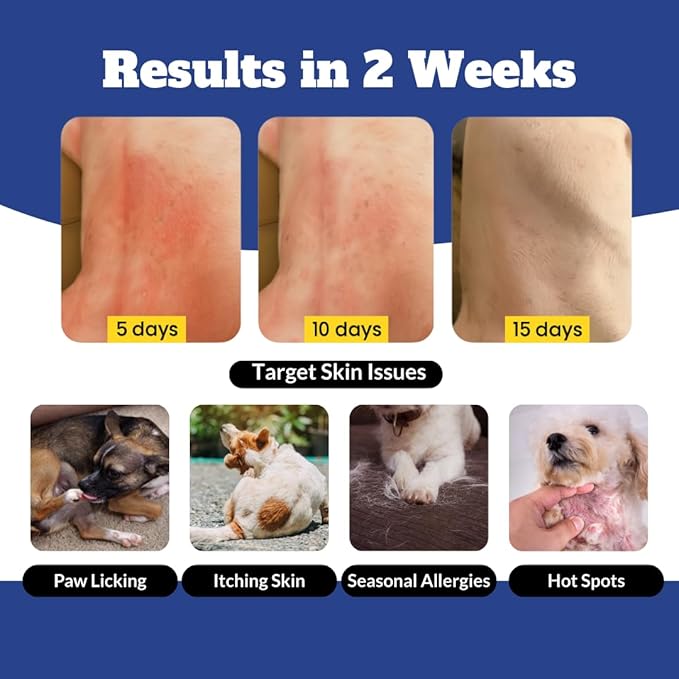 Dog Cat Allergy Itch Relief Chews-Support Paw Licking Treatment, Itchy Skin, Hot Spot & Dry Skin, Skin and Coat Seasonal Allergies, Yeast Balance with Fish Oil, Colostrum, Vitamins & Probiotics-120 Ct