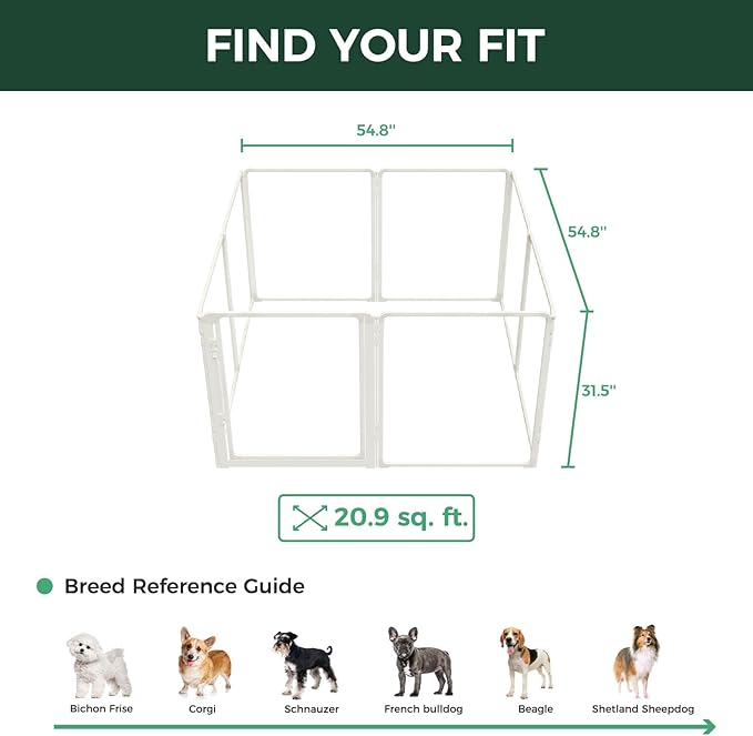 FXW AuraSpace Pro Acrylic Indoor Dog Playpen, Heavy-Duty with Metal Frame, 32" Height 8 Panels for Small and Medium Dogs, White│Patented