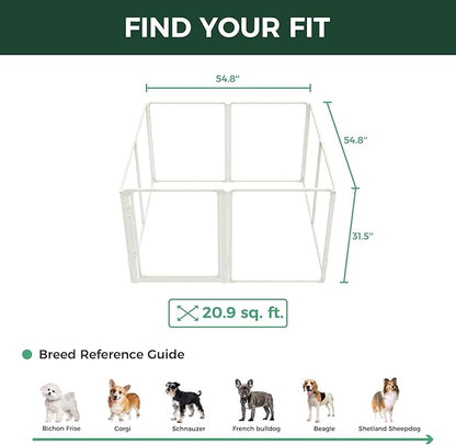 FXW AuraSpace Pro Acrylic Indoor Dog Playpen, Heavy-Duty with Metal Frame, 32" Height 8 Panels for Small and Medium Dogs, White│Patented