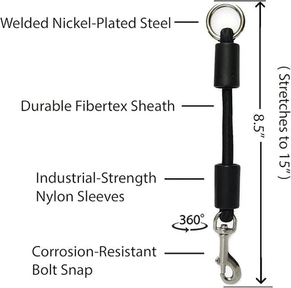 BUNGEE DOG LEASH EXTENSION – Patented Shock Absorber Attachment Protects You and Your Dogs – Works with ANY Leash & Collar or Harness – a MUST for Retractable Leashes – PICK SIZE/COLOR BELOW