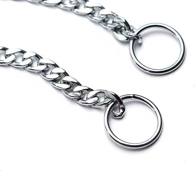 Flat Dog Chain Collar, Metal Slip P-Link Training Heavy Duty Dog Choker Collar Puppy Collars for Small Medium Large Dogs, Silver S