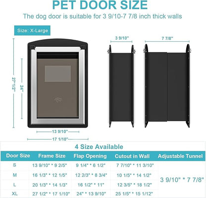 ClawJaw Extra Large Dog Door for Wall, Metal Frame and Telescopic Tunnel Pet Door, Double-Sided Wind Deflector and Magnetic Flaps, Easy to Install, Black (Pets Up to 220 Lb)-XLarge