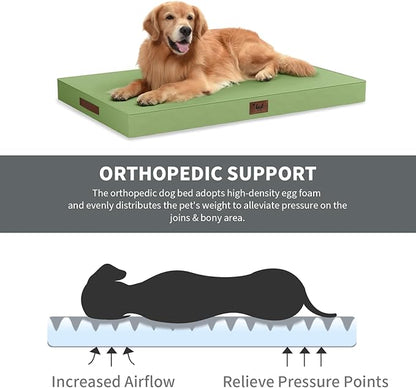Outdoor Dog Bed for Small Dogs, Waterproof Dog Crate Bed for Medium Dogs Cats, Orthopedic Egg Crate Foam Pet Bed with Washable Removable Oxford Cover, Light Green