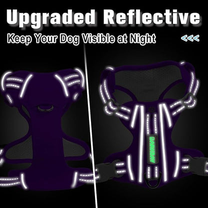 BARKBAY Dog Harness No Pull Oxford with ID Tag Pocket - Heavy Duty, Reflective, Easy Control for Large Dogs(Purple Oxford,M)
