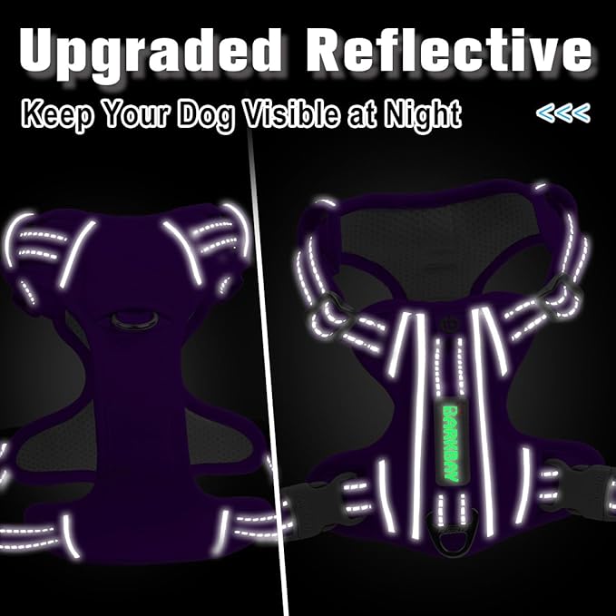 BARKBAY Dog Harness No Pull Oxford with ID Tag Pocket - Heavy Duty, Reflective, Easy Control for Large Dogs(Purple Oxford,L)