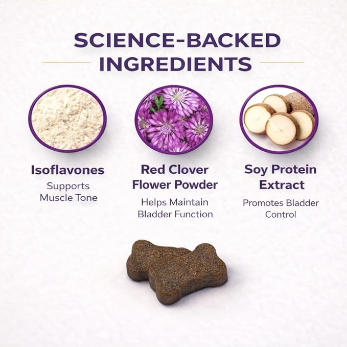 VetriScience Bladder Health Soft Chews for Dogs Bladder Control Supplement & Urinary Support - Incontinence Support Formula with Soy Protein & Red Clover, Chicken Flavor, 60 Count