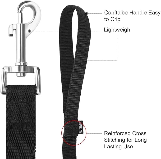 AMAGOOD 6 FT Cat Leash, Strong and Durable Traditional Style Leash with Easy to Use Collar Hook,Cat Lead Great for Cats (1" x 6 ft,Black and Black(2-Pack))