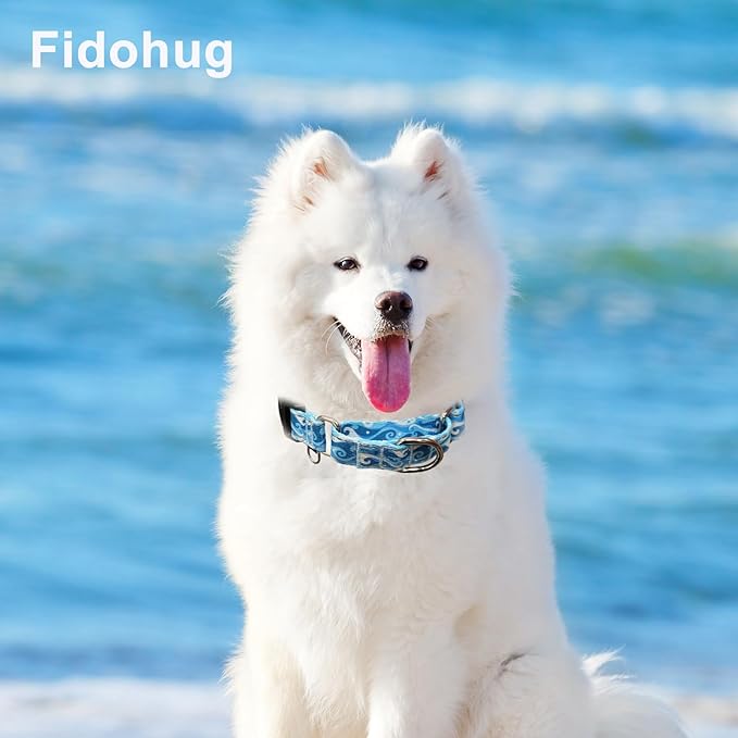 Reflective Martingale Collar with Quick Release Buckle Anti Pulling Boy Male Adjustable Dog Collars (Blue Waves, Medium)