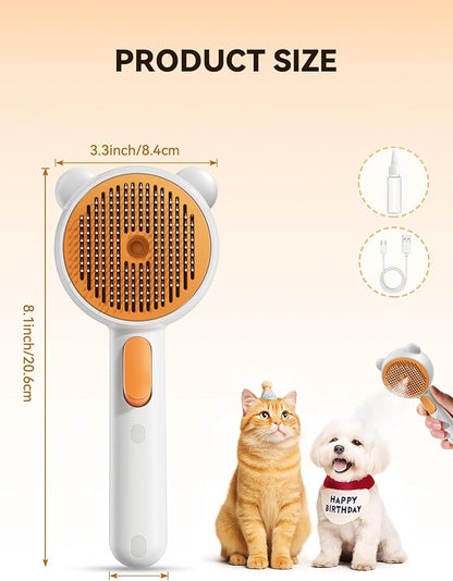 Pet Steam Brush for Dogs & Cats, Brushes for Indoor Cats with Release Button, Dual Speed Spray USB Rechargeable Grooming Supplies, Dog Brush for Shedding Suitable for All Long- and Short-haired Pets