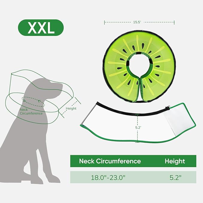 Supet Raised Inflatable Dog Cone After Surgery - Adjustable Recovery Donut Collar with Removable Shield to Stop Licking Wounds & Protect Stitches - Soft Dog Cone Alternative for Large Dogs (Kiwi,XXL)
