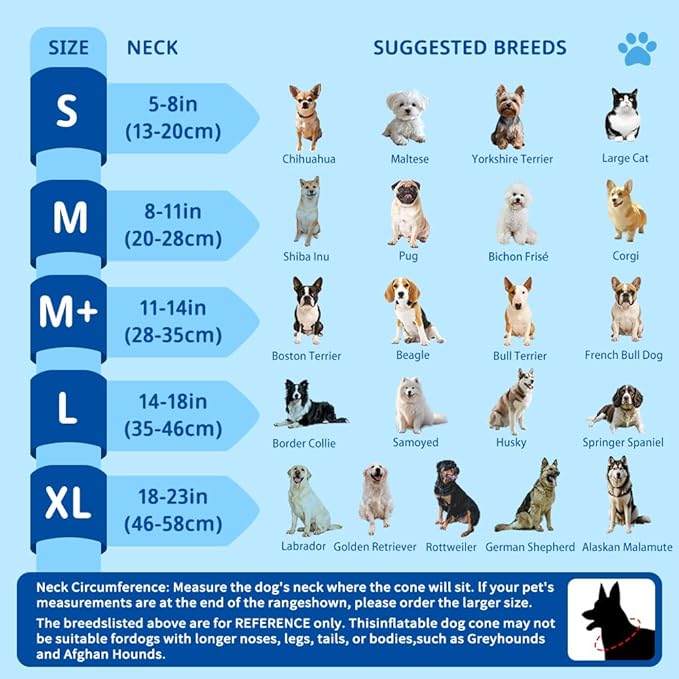 Soft Dog Cone Collar, Inflatable Cones Alternative After Surgery with Anti-Lick Shield, for Large/Medium/Small Dogs to Stop Licking, Elizabethan Neck Ecollars of Shame, Comfy E Pillow Recovery