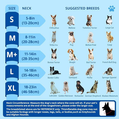 Soft Dog Cone Collar, Inflatable Cones Alternative After Surgery for Large/Medium/Small Dogs to Stop Licking, XL Elizabethan Neck Ecollars of Shame with Anti-Lick Shield, Comfy Pillow Recovery