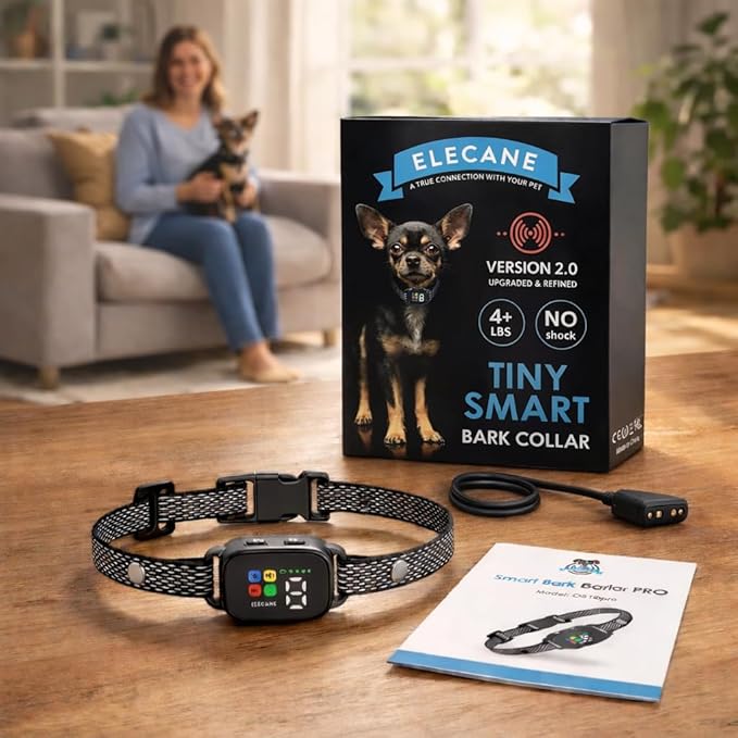 Tiny Bark Collar for Small Dogs 5-15 lbs and Puppies - No Shock Anti Barking Collar - Rechargeable Smart Collar for Dog Training with 7 Sensitivity Levels and 3 Beep&Vibration Modes (Black)