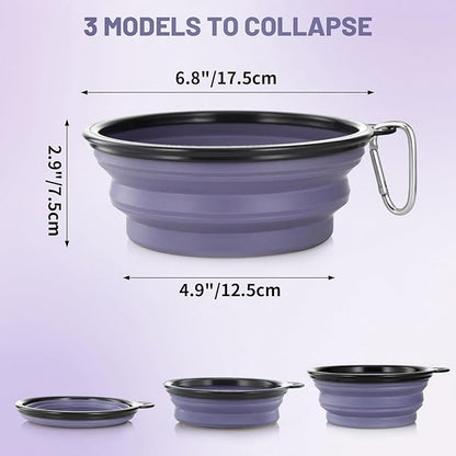 Dog Bowl Large Pet Collapsible Bowls, 2 Pack Collapsible Dog Water Bowls for Cats Dogs Portable Pet Feeding Water Dish for Walking Parking Traveling with 2 Carabiners (Large, Purple & Concrete Gray)