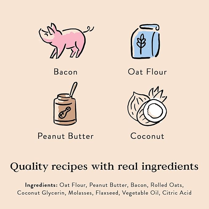 Bocce's Bakery Bac'n Nutty Soft & Chewy Dog Treats, Wheat-Free PB & Bacon Flavored Natural Limited Ingredient Oven Baked Cookies for Dogs, 12 oz