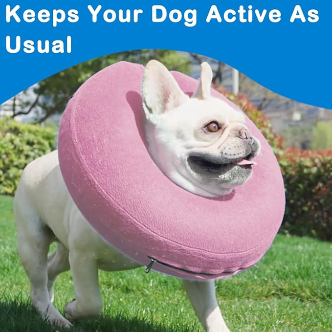 Inflatable Dog Cone Collar (M Size), Soft Blow-up Protective Recovery Collar, Cat Donut Cone, Comfy E-Collar After Surgery for Dog/Cats, Pink