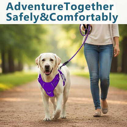 BARKBAY Dog Harness No Pull Oxford with ID Tag Pocket - Heavy Duty, Reflective, Easy Control for Large Dogs(Purple Oxford,L)