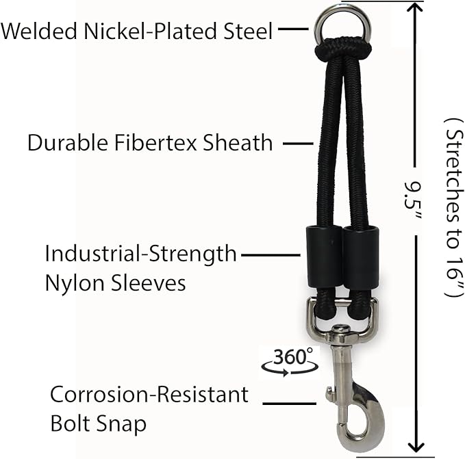 BUNGEE DOG LEASH EXTENSION – Patented Shock Absorber Attachment Protects You and Your Dogs – Works with ANY Leash & Collar or Harness – a MUST for Retractable Leashes – PICK SIZE/COLOR BELOW