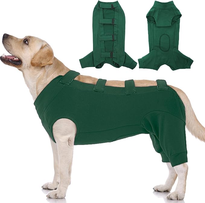 IECOii Dog Surgery Suit, Male/Female Neuter/Spay Recovery Onesie, Cone Alternative, Breathable Cotton & Spandex, XXL-Green, 36 inches
