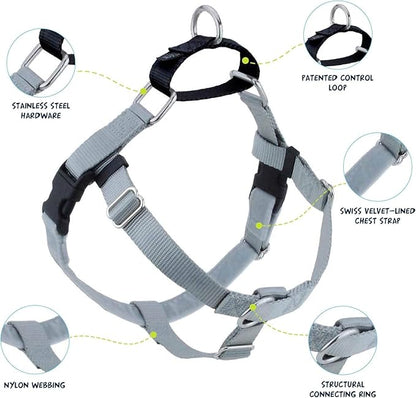 2 Hounds Design Freedom No Pull Dog Harness, Adjustable Harness, Easy Walking & Comfortable Control, Fits Small, Medium & Large Dogs, Solid Colors, Made in USA, 5/8" MD, Silver