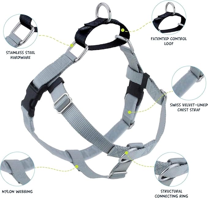2 Hounds Design Freedom No Pull Dog Harness, Adjustable Harness, Easy Walking & Comfortable Control, Fits Small, Medium & Large Dogs, Solid Colors, Made in USA, 1" MD, Silver