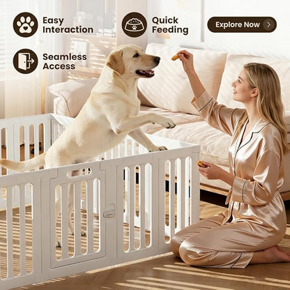 Dog Playpen with Door, Portable Large Puppy Playpen for Indoor & Outdoor Use, Tool-Free Assembly Modern Pet Play Pen for Dogs, Cats & Rabbit Cage