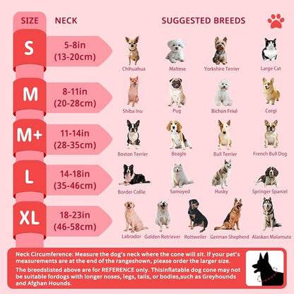 Soft Dog Cone Collar, Inflatable Cones Alternative After Surgery with Anti-Lick Shield, for Large/Medium/Small Dogs to Stop Licking, Elizabethan Neck Ecollars of Shame, Comfy Pillow E Recovery