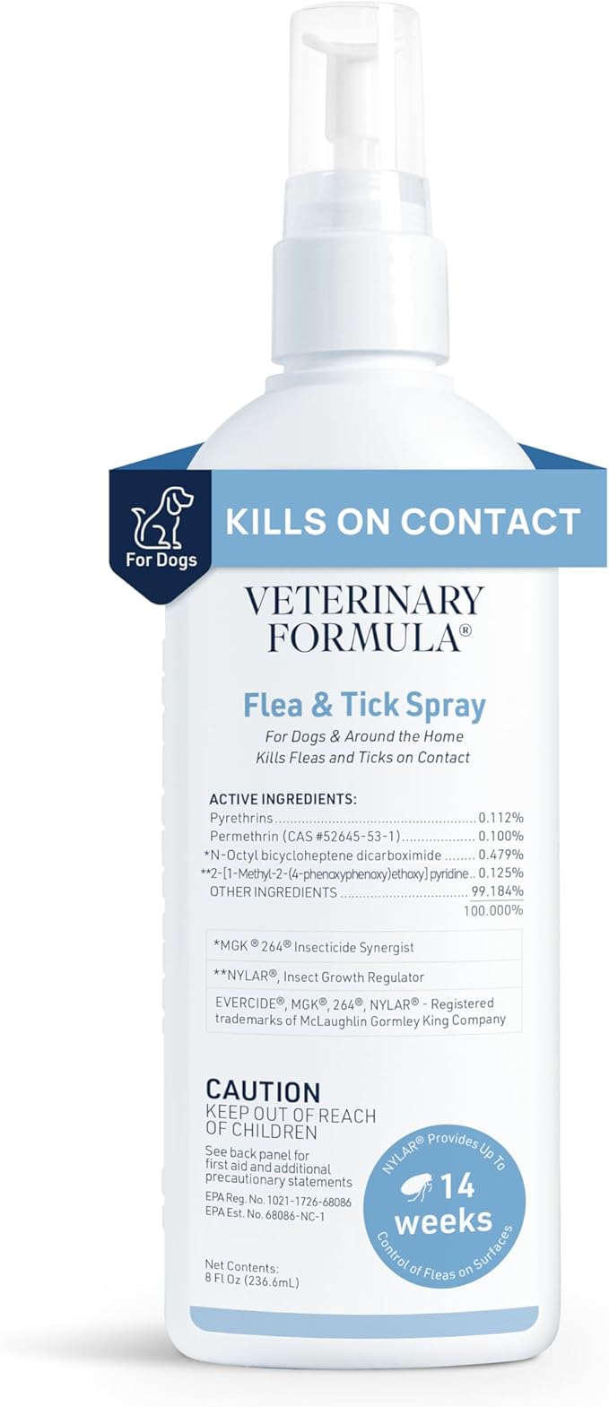 Veterinary Formula Flea and Tick Spray for Dogs, 8 oz – Easy-to-Use Dog Flea Spray, Kills on Contact, Prevents Egg & Larval Development for 14 weeks