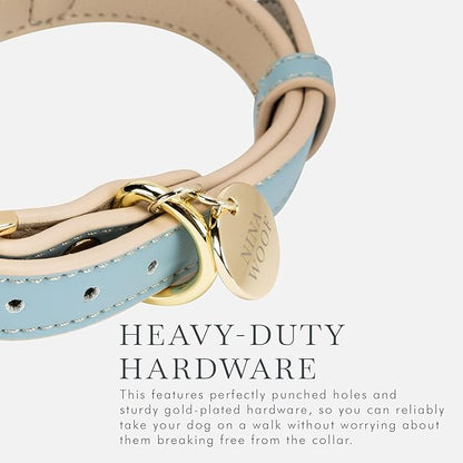 NINA WOOF Cupertino Dog Collars, Harnesses & Leashes Made from Vegan Leather with Dog Tracker Device Holder Adjustable Dog Collar - Color Blue, Medium
