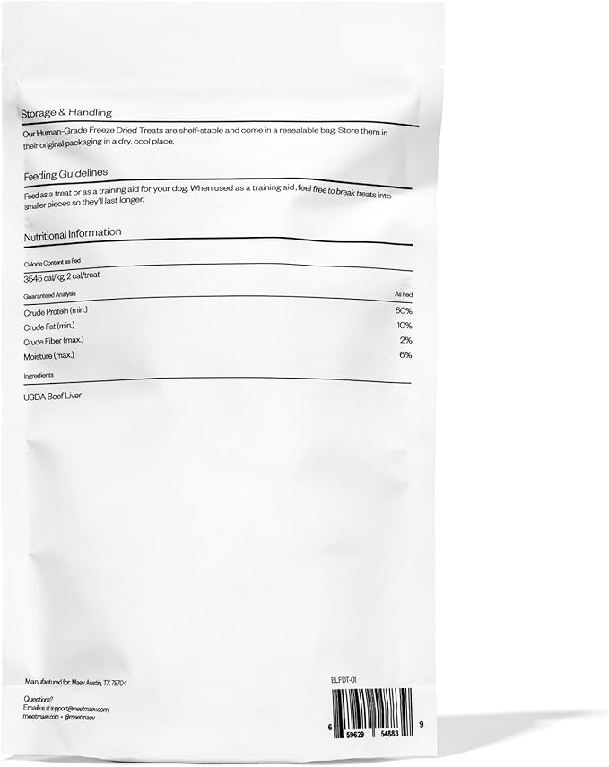 Maev Human-Grade Freeze Dried Raw Beef Liver Treats | 100% USDA Certified Single-Ingredient | Healthy, Human-Grade Dog Snacks | Perfect for Training & Sensitive Diets (Pack of 3)