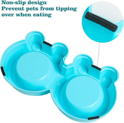 Skrtuan Double Dog Cat Bowls Premium Stainless Steel Pet Bowls with No-Slip Stainless Steel Cute Modeling Pet Food Water for Feeder Dogs Cats Rabbit and Pets